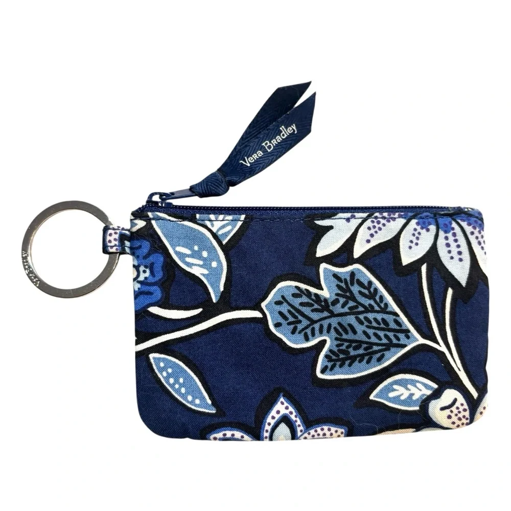 Vera Bradley ID Case Tropics Tapestry with Keyring Blue White Purple ZipUp - Picture 2 of 11
